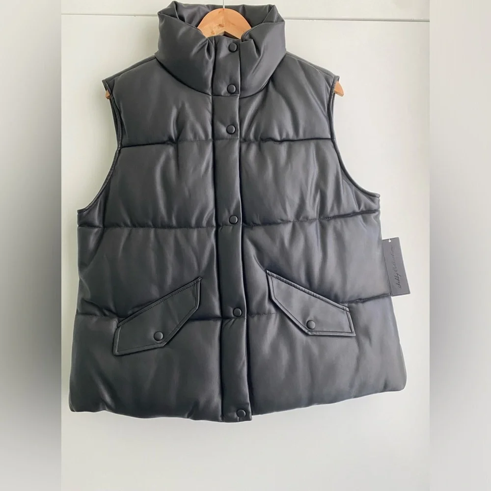 WINTER SALE - Shebby Faux Leather Puffer Vest - Picture 3 of 8